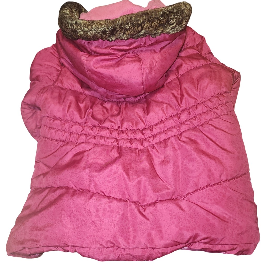 OshKosh B'gosh Girls Pink Puffer Jacket with Faux Fur Hood Size 6 - Picture 2 of 4